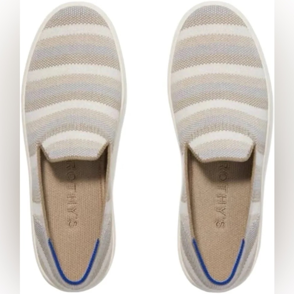 Rothy's Beige and blue slip on sneakers size 8